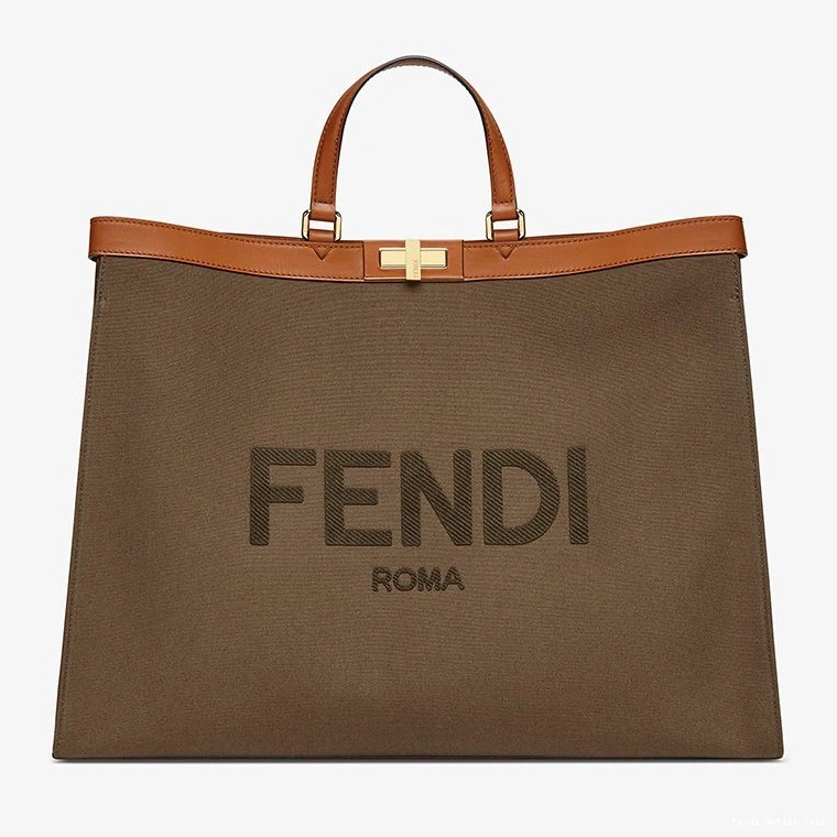 Cheap Brown In Peekaboo ROMA Logo Medium Fendi X-Tote Canvas 0728